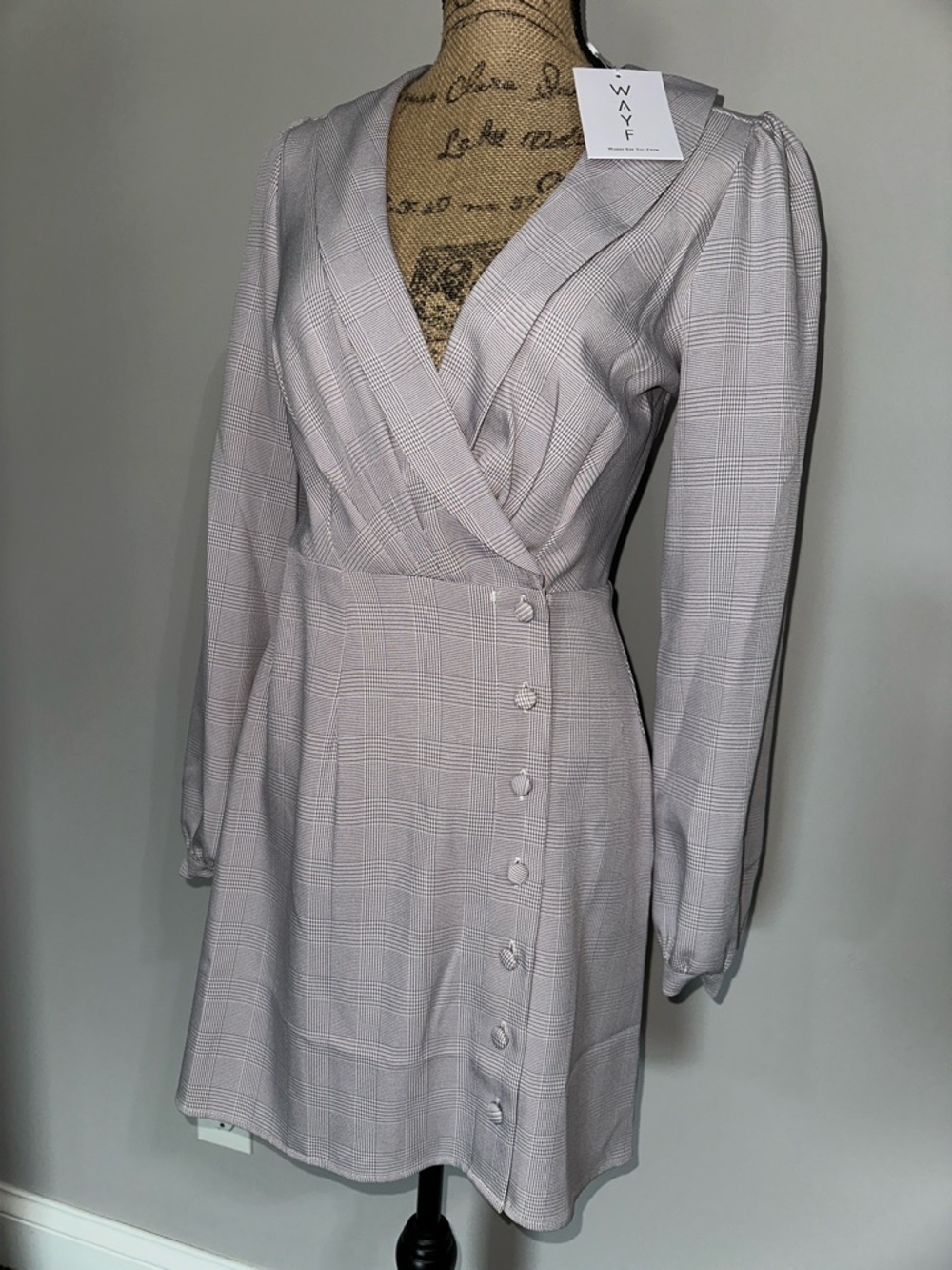Wayf Lilac Plaid Wrap Long-Sleeve Button Dress size S